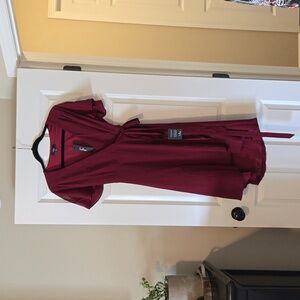 Lulu's Rise to the Occasion Burgundy Midi Wrap Dress